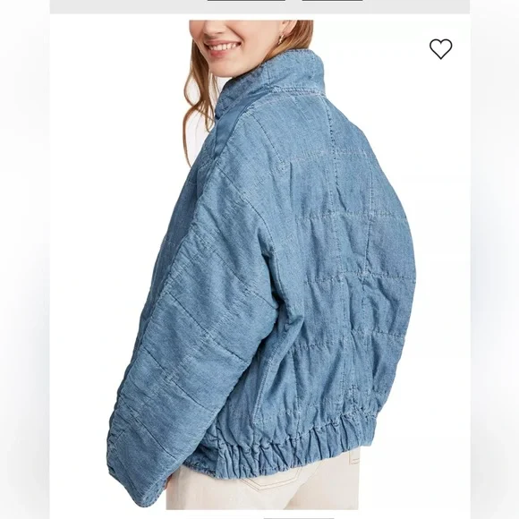 Free People Dolman Quilted Denim Jacket Medium Chambray Boho Zip Jacket - Picture 4 of 14